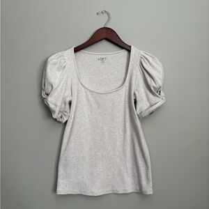 Puff-Sleeve Scoop-Neck Top | Oatmeal Color | LOFT
